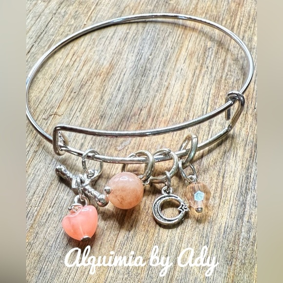 Alquimia Silver and Pink Charm Bangle Bracelet - Picture 1 of 1
